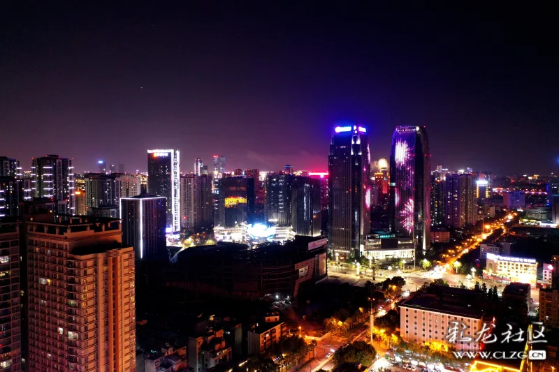 昆明国庆夜晚航拍城市街景