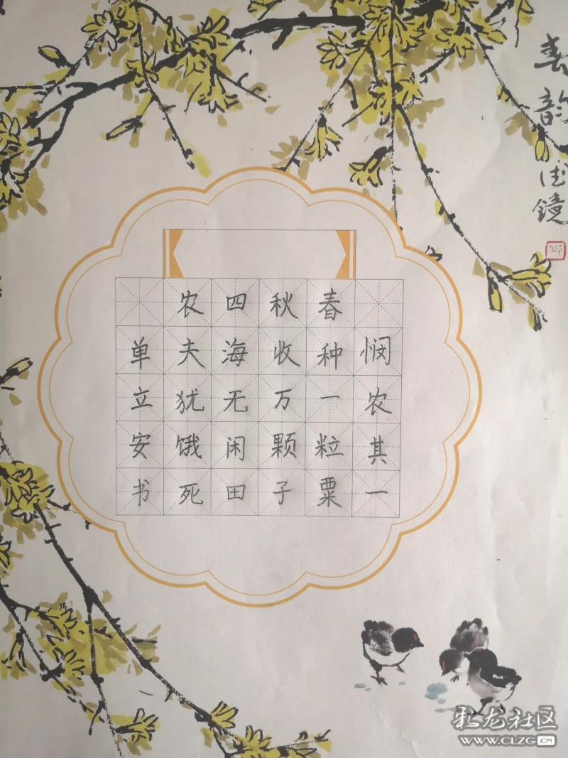 单立安铅笔书写作品悯农其一