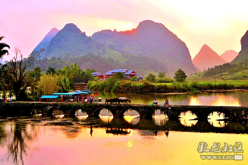 靖西鹅泉:古桥夕照,山水田园如画!