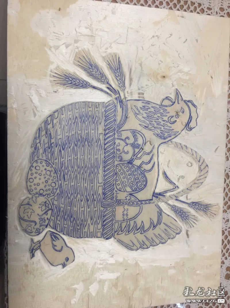 木刻版画一只老母鸡