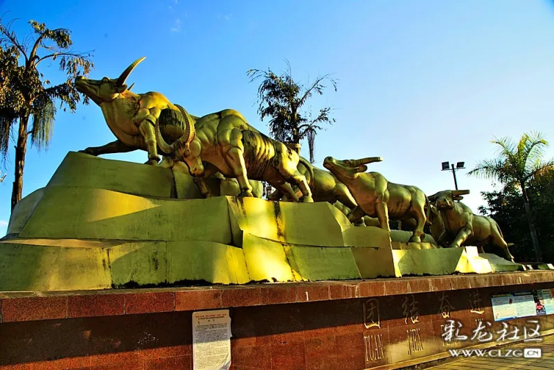 沧源县标志(九头牛)翁丁寨位于云南省临沧市沧源县勐角民族乡境内,有