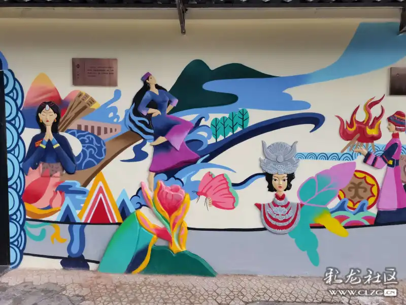 画,墙画长约五十米,采用浮雕加彩绘的形式,展示民族团结之花处处绽放