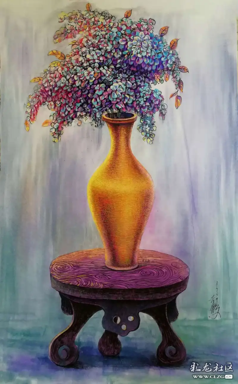 多年前画的一组花瓶水粉高丽纸