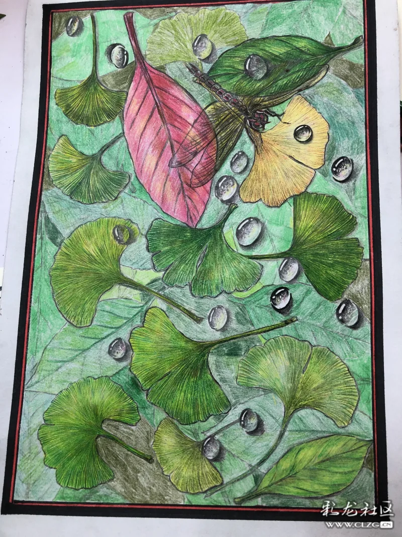 银杏叶涂色完毕小弟弟画初稿到成品点涂手指都点麻啦