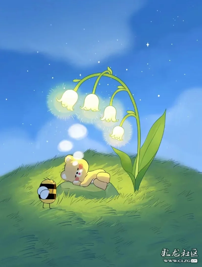 插画关于陪伴小熊与蜜蜂活在温暖里